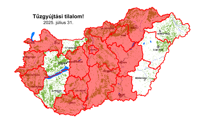 Aktuális tűzgyújtási tilalom térkép (2025.07.18)