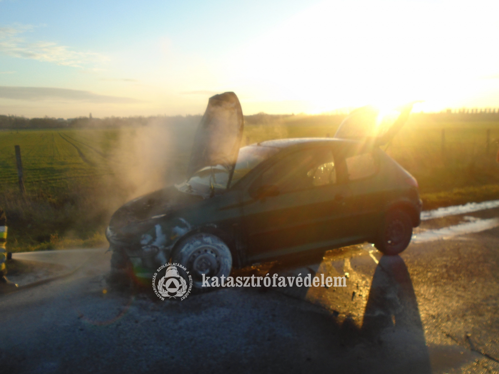 Az autó motortere teljesen kiégett.