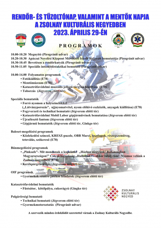 rendőr- és tűzoltónapi plakát: április 29-én, 10 órától a Zsolnay Negyedben