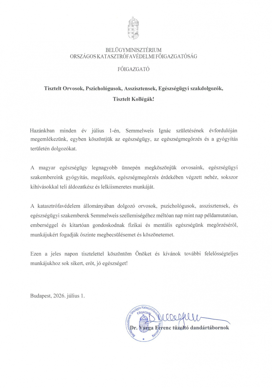 Semmelweis napi köszöntő 2026