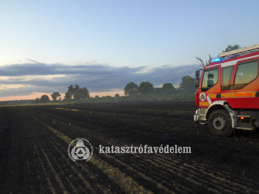 leégett tarló, tűzoltóautó